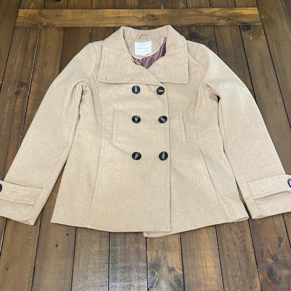 Thread & Supply Oatmeal Beige Double Breasted Pea Coat Jacket Womens Small